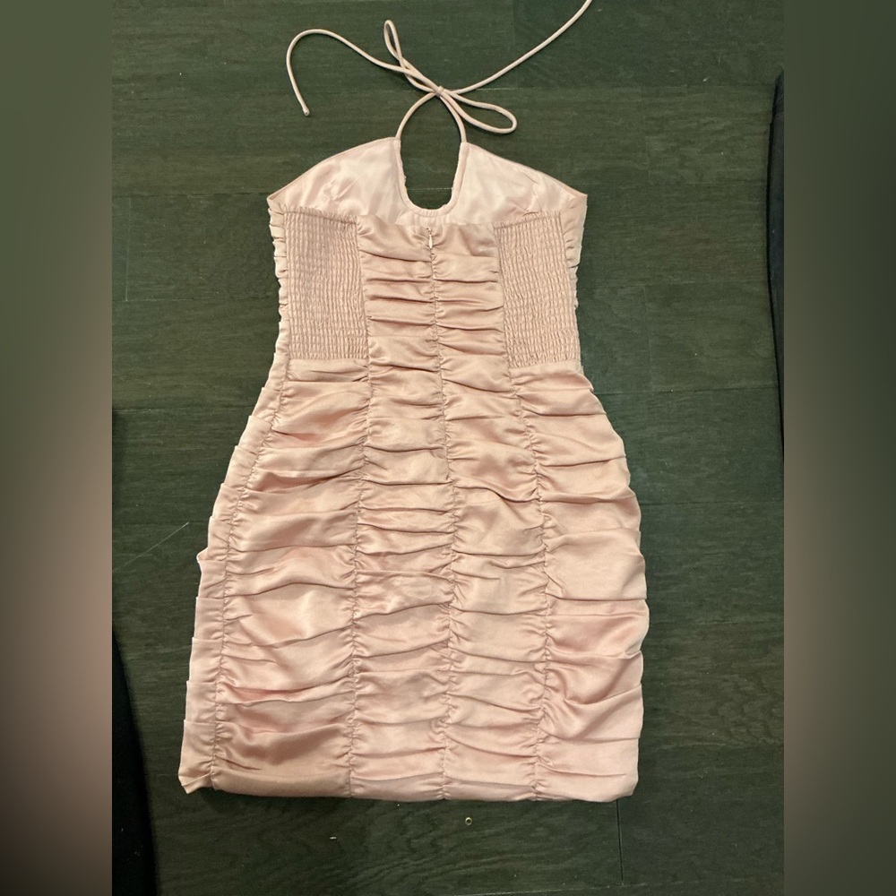 Astr Soft Blush Ruched Halter Dress